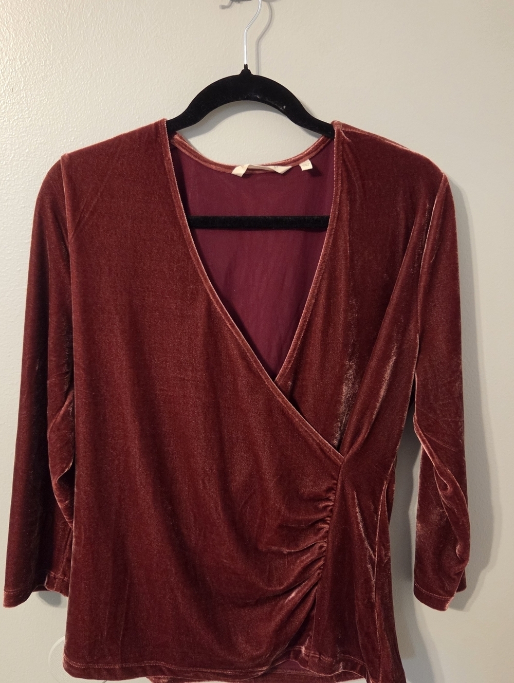 Soft Surroundings Womens Burgundy Velvet Wrap Alyssa Knit Top. Sz L - Picture 2 of 6